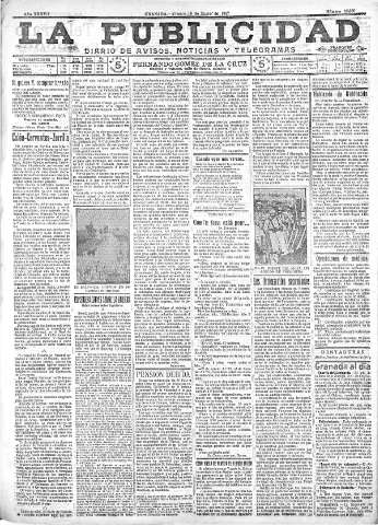 'La publicidad  : diario de avisos noticias y telegramas. Eco fiel de la opinión y verdadero defensor de los intereses morales y materiales de Granada y su provincia' - Año XXXVII Número 10350  - 1917 Enero 19