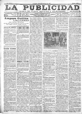 'La publicidad  : diario de avisos noticias y telegramas. Eco fiel de la opinión y verdadero defensor de los intereses morales y materiales de Granada y su provincia' - Año XXXVII Número 10353  - 1917 Enero 23