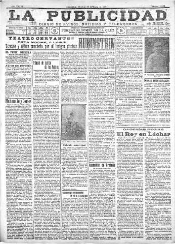 'La publicidad  : diario de avisos noticias y telegramas. Eco fiel de la opinión y verdadero defensor de los intereses morales y materiales de Granada y su provincia' - Año XXXVII Número 10358  - 1917 Enero 28