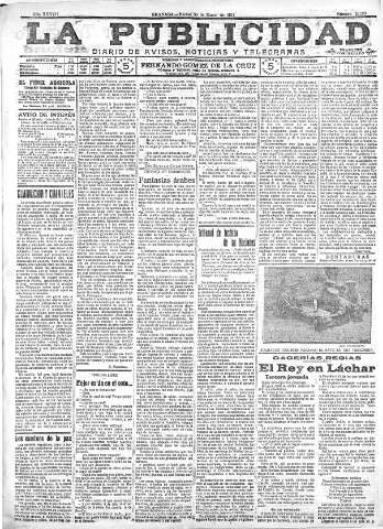 'La publicidad  : diario de avisos noticias y telegramas. Eco fiel de la opinión y verdadero defensor de los intereses morales y materiales de Granada y su provincia' - Año XXXVII Número 10360  - 1917 Enero 30
