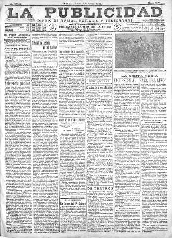 'La publicidad  : diario de avisos noticias y telegramas. Eco fiel de la opinión y verdadero defensor de los intereses morales y materiales de Granada y su provincia' - Año XXXVII Número 10362  - 1917 Febrero 01