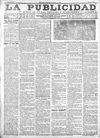 'La publicidad  : diario de avisos noticias y telegramas. Eco fiel de la opinión y verdadero defensor de los intereses morales y materiales de Granada y su provincia' - Año XXXVII Número 10363  - 1917 Febrero 02