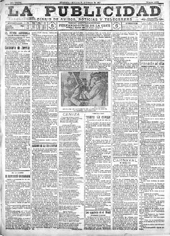 'La publicidad  : diario de avisos noticias y telegramas. Eco fiel de la opinión y verdadero defensor de los intereses morales y materiales de Granada y su provincia' - Año XXXVII Número 10382  - 1917 Febrero 21