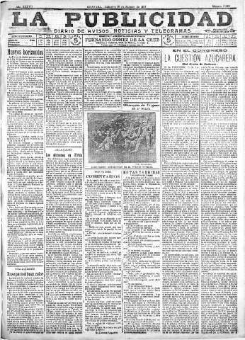 'La publicidad  : diario de avisos noticias y telegramas. Eco fiel de la opinión y verdadero defensor de los intereses morales y materiales de Granada y su provincia' - Año XXXVII Número 10389  - 1917 Febrero 28