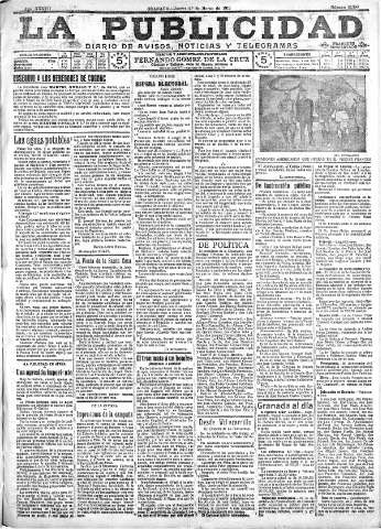 'La publicidad  : diario de avisos noticias y telegramas. Eco fiel de la opinión y verdadero defensor de los intereses morales y materiales de Granada y su provincia' - Año XXXVII Número 10390  - 1917 Marzo 01