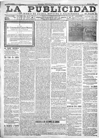 'La publicidad  : diario de avisos noticias y telegramas. Eco fiel de la opinión y verdadero defensor de los intereses morales y materiales de Granada y su provincia' - Año XXXVII Número 10396  - 1917 Marzo 07