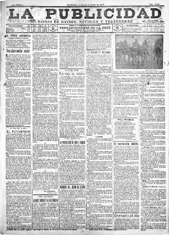 'La publicidad  : diario de avisos noticias y telegramas. Eco fiel de la opinión y verdadero defensor de los intereses morales y materiales de Granada y su provincia' - Año XXXVII Número 10401  - 1917 Marzo 12