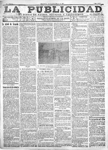 'La publicidad  : diario de avisos noticias y telegramas. Eco fiel de la opinión y verdadero defensor de los intereses morales y materiales de Granada y su provincia' - Año XXXVII Número 10409  - 1917 Marzo 20