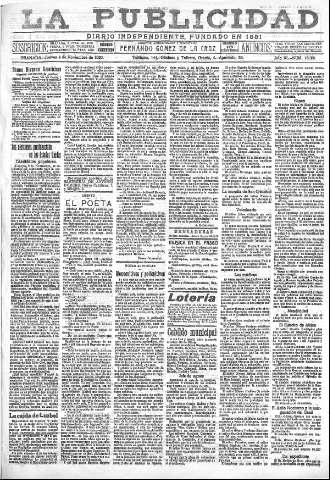 'La publicidad  : diario de avisos noticias y telegramas. Eco fiel de la opinión y verdadero defensor de los intereses morales y materiales de Granada y su provincia' - Año XL Número 18381  - 1920 Noviembre 04