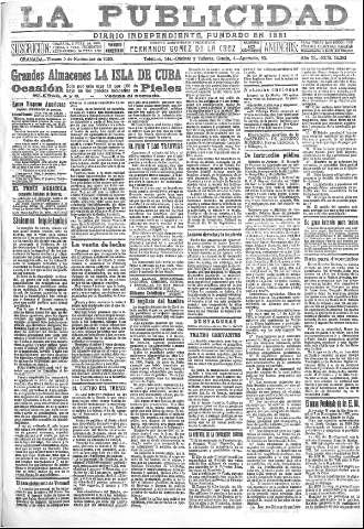'La publicidad  : diario de avisos noticias y telegramas. Eco fiel de la opinión y verdadero defensor de los intereses morales y materiales de Granada y su provincia' - Año XL Número 18382  - 1920 Noviembre 05