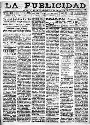 'La publicidad  : diario de avisos noticias y telegramas. Eco fiel de la opinión y verdadero defensor de los intereses morales y materiales de Granada y su provincia' - Año XLI Número 18435  - 1921 Enero 09