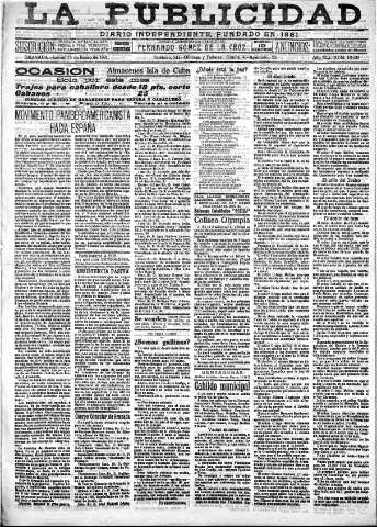 'La publicidad  : diario de avisos noticias y telegramas. Eco fiel de la opinión y verdadero defensor de los intereses morales y materiales de Granada y su provincia' - Año XLI Número 18438  - 1921 Enero 13