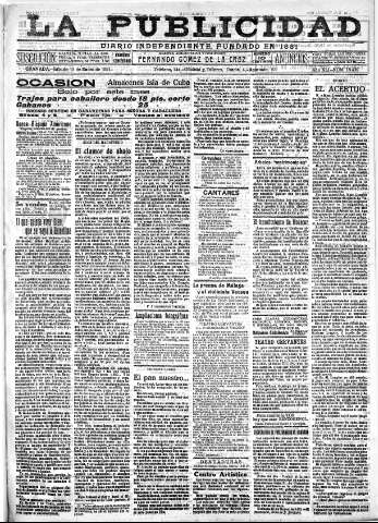 'La publicidad  : diario de avisos noticias y telegramas. Eco fiel de la opinión y verdadero defensor de los intereses morales y materiales de Granada y su provincia' - Año XLI Número 18439  - 1921 Enero 15