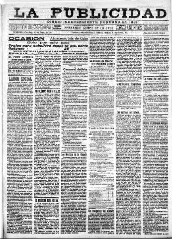 'La publicidad  : diario de avisos noticias y telegramas. Eco fiel de la opinión y verdadero defensor de los intereses morales y materiales de Granada y su provincia' - Año XLI Número 18440  - 1921 Enero 16