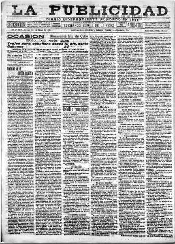 'La publicidad  : diario de avisos noticias y telegramas. Eco fiel de la opinión y verdadero defensor de los intereses morales y materiales de Granada y su provincia' - Año XLI Número 18443  - 1921 Enero 20