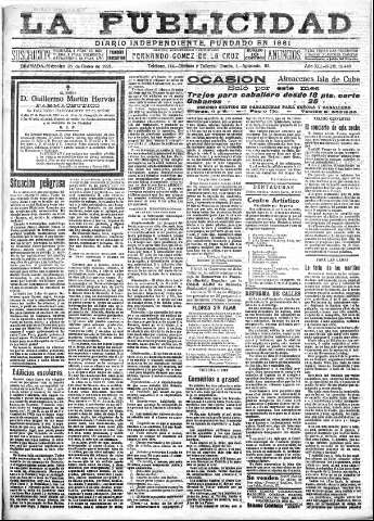 'La publicidad  : diario de avisos noticias y telegramas. Eco fiel de la opinión y verdadero defensor de los intereses morales y materiales de Granada y su provincia' - Año XLI Número 18448  - 1921 Enero 26