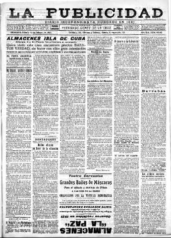 'La publicidad  : diario de avisos noticias y telegramas. Eco fiel de la opinión y verdadero defensor de los intereses morales y materiales de Granada y su provincia' - Año XLI Número 18462  - 1921 Febrero 12
