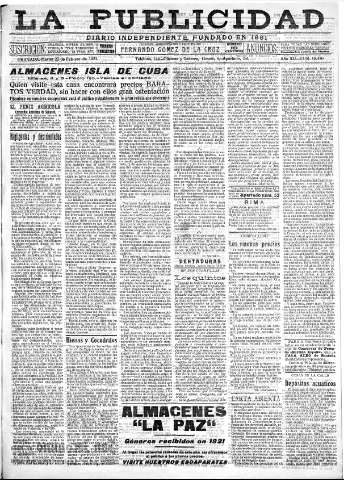 'La publicidad  : diario de avisos noticias y telegramas. Eco fiel de la opinión y verdadero defensor de los intereses morales y materiales de Granada y su provincia' - Año XLI Número 18470  - 1921 Febrero 22