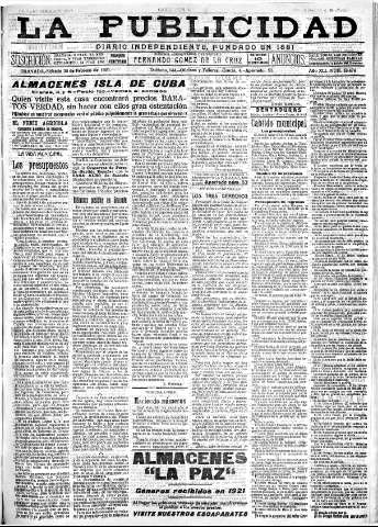 'La publicidad  : diario de avisos noticias y telegramas. Eco fiel de la opinión y verdadero defensor de los intereses morales y materiales de Granada y su provincia' - Año XLI Número 18474  - 1921 Febrero 26