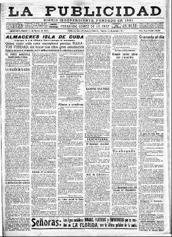 'La publicidad  : diario de avisos noticias y telegramas. Eco fiel de la opinión y verdadero defensor de los intereses morales y materiales de Granada y su provincia' - Año XLI Número 18488  - 1921 Marzo 15