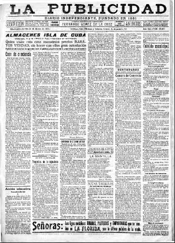 'La publicidad  : diario de avisos noticias y telegramas. Eco fiel de la opinión y verdadero defensor de los intereses morales y materiales de Granada y su provincia' - Año XLI Número 18496  - 1921 Marzo 24