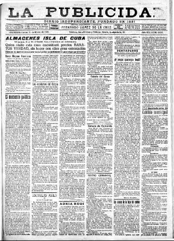 'La publicidad  : diario de avisos noticias y telegramas. Eco fiel de la opinión y verdadero defensor de los intereses morales y materiales de Granada y su provincia' - Año XLI Número 18501  - 1921 Marzo 31