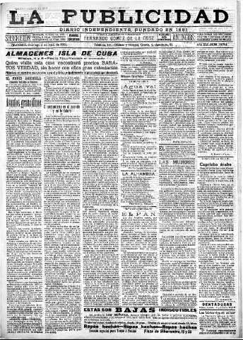 'La publicidad  : diario de avisos noticias y telegramas. Eco fiel de la opinión y verdadero defensor de los intereses morales y materiales de Granada y su provincia' - Año XLI Número 18504  - 1921 Abril 03
