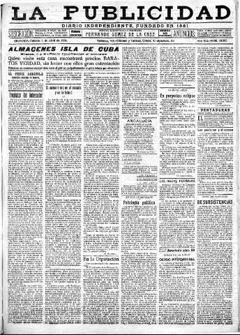'La publicidad  : diario de avisos noticias y telegramas. Eco fiel de la opinión y verdadero defensor de los intereses morales y materiales de Granada y su provincia' - Año XLI Número 18509  - 1921 Abril 09