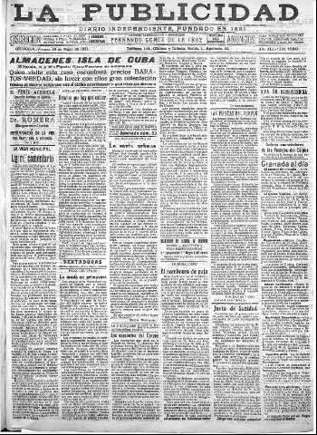 'La publicidad  : diario de avisos noticias y telegramas. Eco fiel de la opinión y verdadero defensor de los intereses morales y materiales de Granada y su provincia' - Año XLI Número 18543  - 1921 Mayo 20
