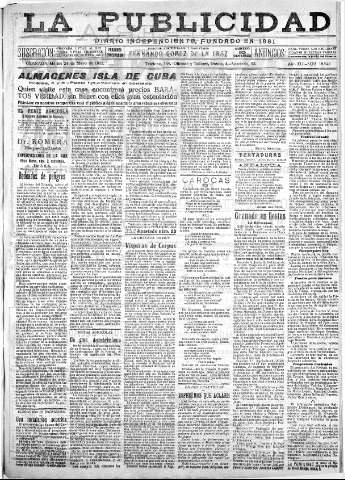 'La publicidad  : diario de avisos noticias y telegramas. Eco fiel de la opinión y verdadero defensor de los intereses morales y materiales de Granada y su provincia' - Año XLI Número 18546  - 1921 Mayo 24