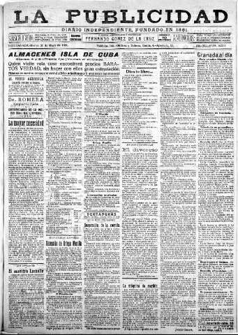 'La publicidad  : diario de avisos noticias y telegramas. Eco fiel de la opinión y verdadero defensor de los intereses morales y materiales de Granada y su provincia' - Año XLI Número 18551  - 1921 Mayo 31
