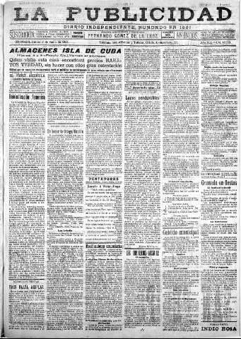 'La publicidad  : diario de avisos noticias y telegramas. Eco fiel de la opinión y verdadero defensor de los intereses morales y materiales de Granada y su provincia' - Año XLI Número 18553  - 1921 Junio 02