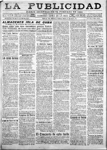 'La publicidad  : diario de avisos noticias y telegramas. Eco fiel de la opinión y verdadero defensor de los intereses morales y materiales de Granada y su provincia' - Año XLI Número 18554  - 1921 Junio 03