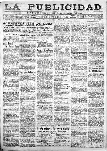 'La publicidad  : diario de avisos noticias y telegramas. Eco fiel de la opinión y verdadero defensor de los intereses morales y materiales de Granada y su provincia' - Año XLI Número 18555  - 1921 Junio 04