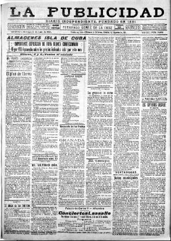 'La publicidad  : diario de avisos noticias y telegramas. Eco fiel de la opinión y verdadero defensor de los intereses morales y materiales de Granada y su provincia' - Año XLI Número 18556  - 1921 Junio 05