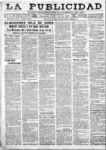 'La publicidad  : diario de avisos noticias y telegramas. Eco fiel de la opinión y verdadero defensor de los intereses morales y materiales de Granada y su provincia' - Año XLI Número 18566  - 1921 Junio 17