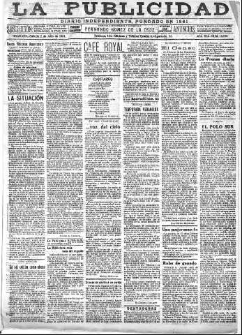 'La publicidad  : diario de avisos noticias y telegramas. Eco fiel de la opinión y verdadero defensor de los intereses morales y materiales de Granada y su provincia' - Año XLI Número 18579  - 1921 Julio 02