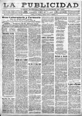 'La publicidad  : diario de avisos noticias y telegramas. Eco fiel de la opinión y verdadero defensor de los intereses morales y materiales de Granada y su provincia' - Año XLI Número 18602  - 1921 Julio 29