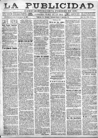 'La publicidad  : diario de avisos noticias y telegramas. Eco fiel de la opinión y verdadero defensor de los intereses morales y materiales de Granada y su provincia' - Año XLI Número 18614  - 1921 Agosto 12