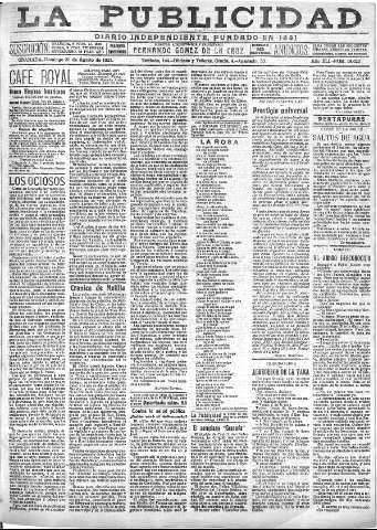 'La publicidad  : diario de avisos noticias y telegramas. Eco fiel de la opinión y verdadero defensor de los intereses morales y materiales de Granada y su provincia' - Año XLI Número 18622  - 1921 Agosto 21