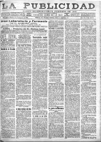 'La publicidad  : diario de avisos noticias y telegramas. Eco fiel de la opinión y verdadero defensor de los intereses morales y materiales de Granada y su provincia' - Año XLI Número 18633  - 1921 Septiembre 03