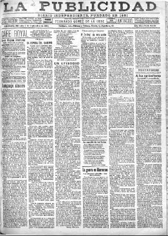 'La publicidad  : diario de avisos noticias y telegramas. Eco fiel de la opinión y verdadero defensor de los intereses morales y materiales de Granada y su provincia' - Año XLI Número 18636  - 1921 Septiembre 07