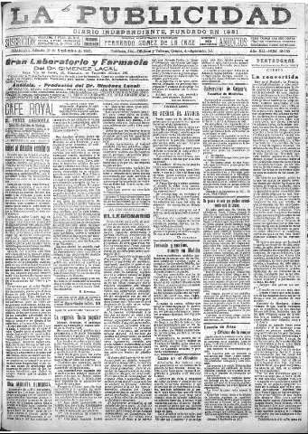 'La publicidad  : diario de avisos noticias y telegramas. Eco fiel de la opinión y verdadero defensor de los intereses morales y materiales de Granada y su provincia' - Año XLI Número 18639  - 1921 Septiembre 10