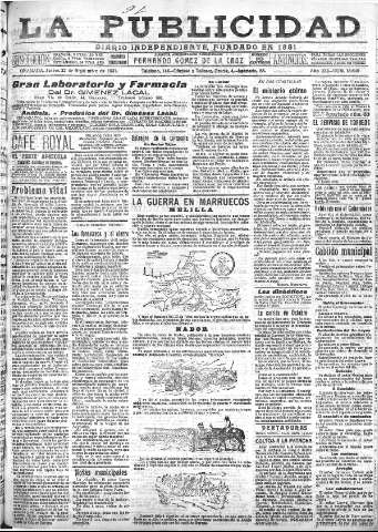 'La publicidad  : diario de avisos noticias y telegramas. Eco fiel de la opinión y verdadero defensor de los intereses morales y materiales de Granada y su provincia' - Año XLI Número 18649  - 1921 Septiembre 22