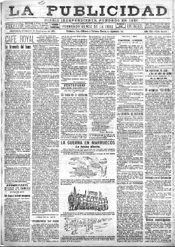 'La publicidad  : diario de avisos noticias y telegramas. Eco fiel de la opinión y verdadero defensor de los intereses morales y materiales de Granada y su provincia' - Año XLI Número 18650  - 1921 Septiembre 23