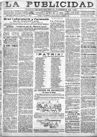 'La publicidad  : diario de avisos noticias y telegramas. Eco fiel de la opinión y verdadero defensor de los intereses morales y materiales de Granada y su provincia' - Año XLI Número 18651  - 1921 Septiembre 24