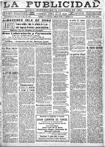 'La publicidad  : diario de avisos noticias y telegramas. Eco fiel de la opinión y verdadero defensor de los intereses morales y materiales de Granada y su provincia' - Año XLI Número 18661  - 1921 Octubre 05