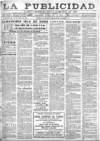 'La publicidad  : diario de avisos noticias y telegramas. Eco fiel de la opinión y verdadero defensor de los intereses morales y materiales de Granada y su provincia' - Año XLI Número 18662  - 1921 Octubre 06