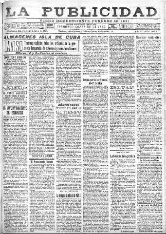 'La publicidad  : diario de avisos noticias y telegramas. Eco fiel de la opinión y verdadero defensor de los intereses morales y materiales de Granada y su provincia' - Año XLI Número 18670  - 1921 Octubre 15