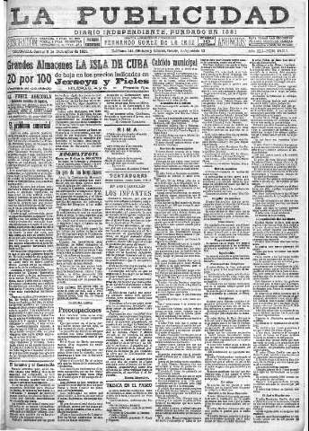 'La publicidad  : diario de avisos noticias y telegramas. Eco fiel de la opinión y verdadero defensor de los intereses morales y materiales de Granada y su provincia' - Año XLI Número 18711  - 1921 Diciembre 08